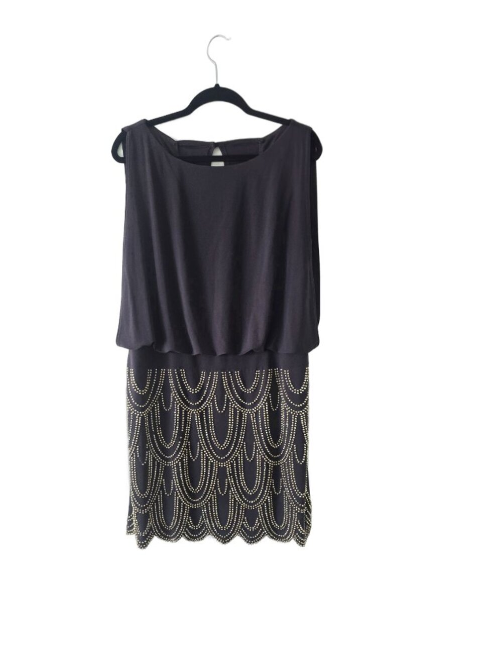 Art Deco Beaded Blouson Cocktail Dress – Sleeveless, Scalloped Hem – Size